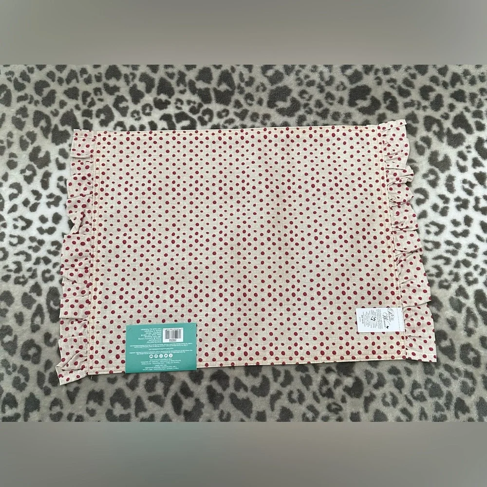 2018 The Pioneer Woman Reversible Placemat Set of 4 Blue Denim Polka Dot Ruffle
